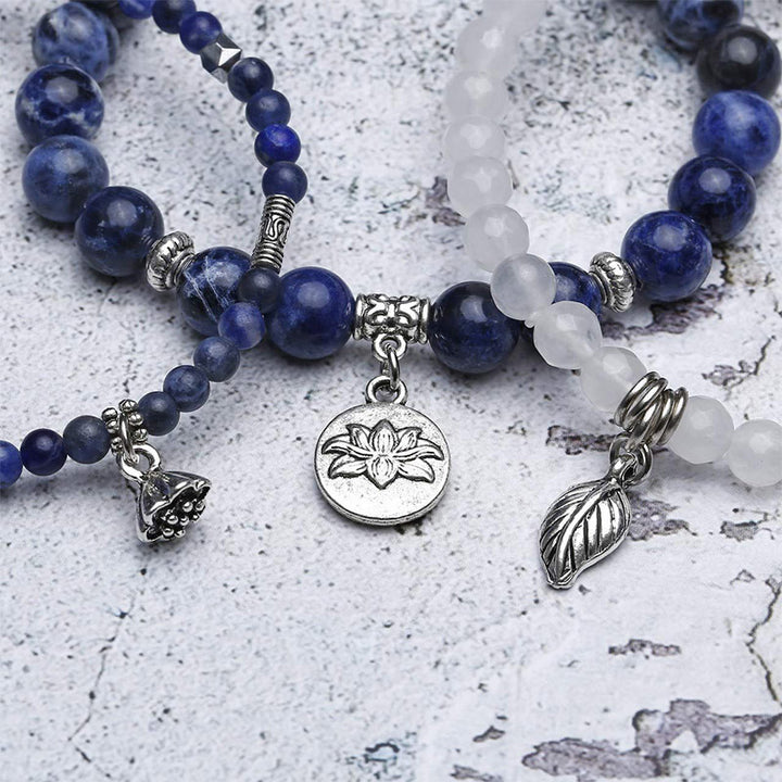 Bracelet 3 pièces en sodalite et lotus équilibre Olivenorma