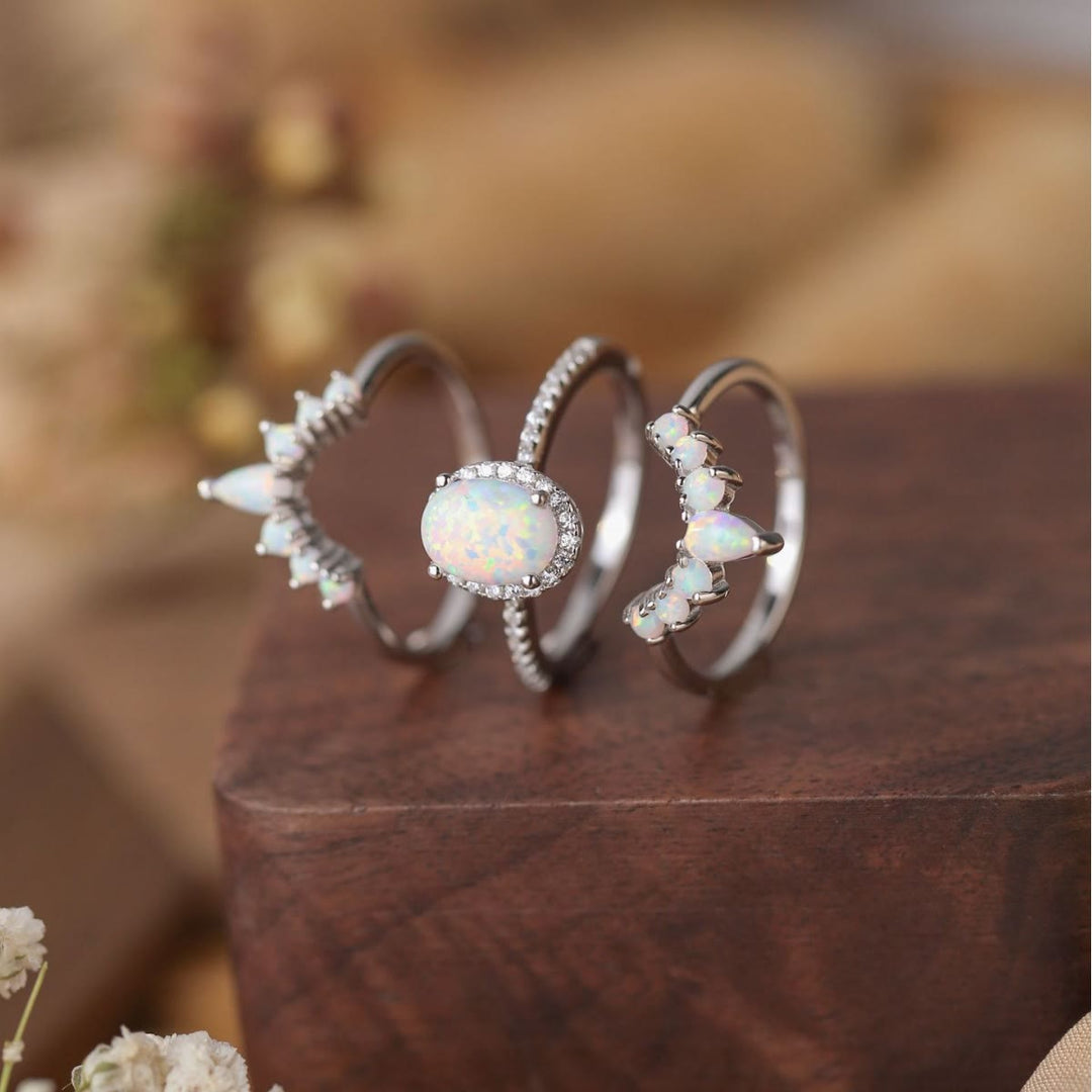 Bague multicouche en argent sterling S925 avec opale ovale Olivenorma