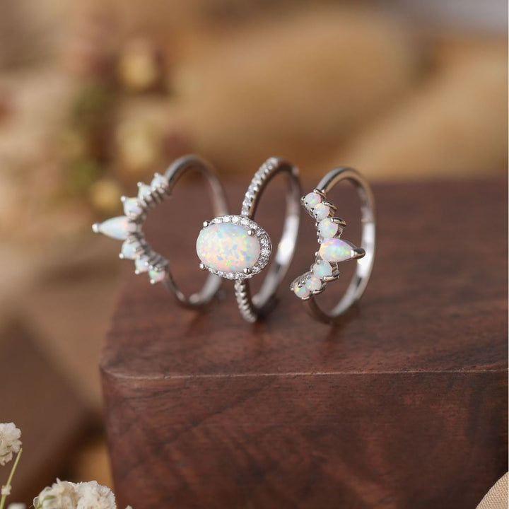 Bague multicouche en argent sterling S925 avec opale ovale Olivenorma