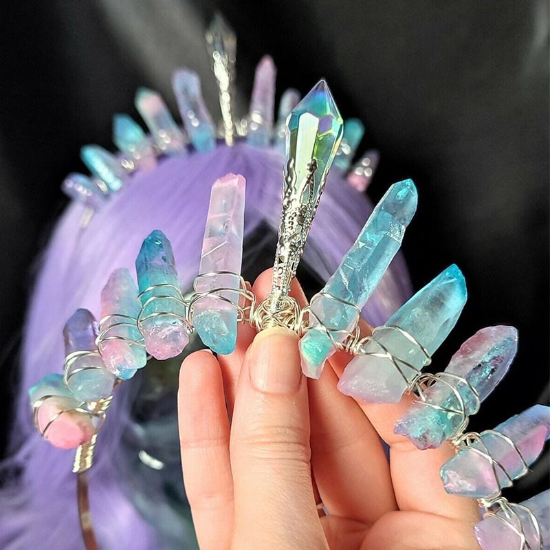 Couronne en quartz titane rose bleu Olivenorma avec pièce maîtresse en cristal 