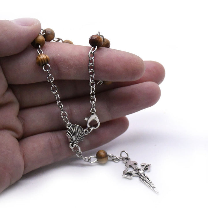 Bracelet chapelet en perles de bois Olivenorma de 6 mm avec croix 