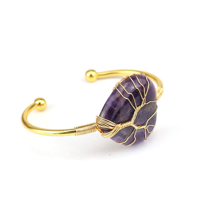 Bracelet en cristal naturel en forme de cœur enveloppé de fil de cuivre doré Olivenorma 