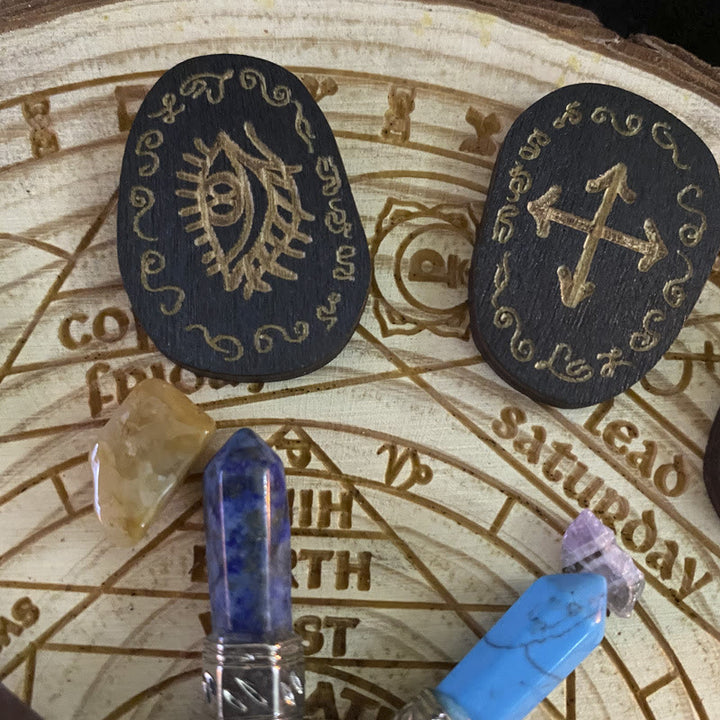 Ensemble de runes de sorcière Olivenorma Décoration de méditation en gravure sur bois pour alchimie de guérison 