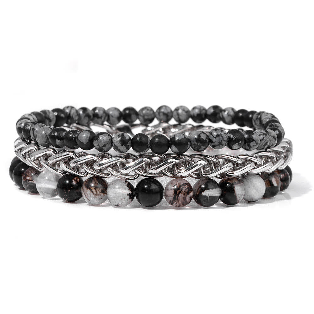 Ensemble de bracelets rétro en pierre rose Olivenorma « Paix et calme »