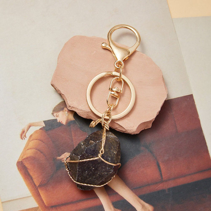 Porte-clés pendentif en pierre précieuse en cristal brut Olivenorma