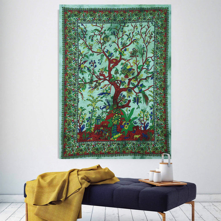 Tapisserie murale psychédélique à motif d'arbre de vie vert Olivenorma