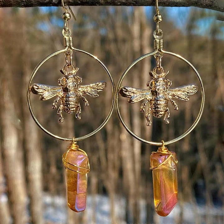 Boucles d'oreilles en cristal naturel avec champignons lune et étoile Olivenorma