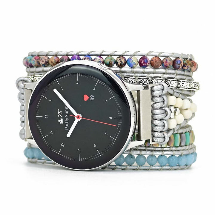 Bracelet Samsung enveloppant en jade blanc aigue-marine Olivenorma 