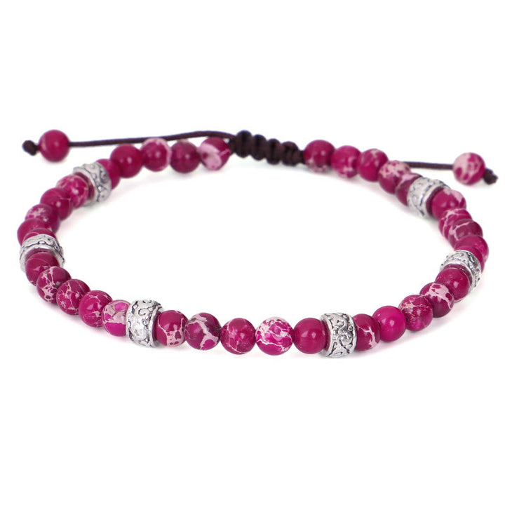 Bracelet tressé en perles de pierre impériale multicolore naturelle Olivenorma 