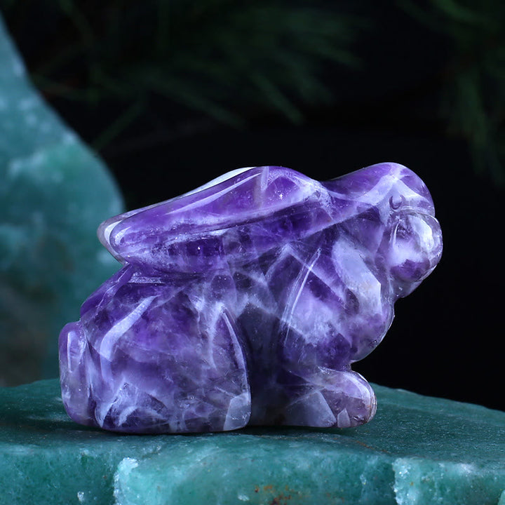 Décoration en pierre précieuse sculptée en forme de lapin avec 12 signes du zodiaque en cristal Olivenorma 