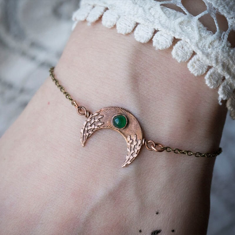 Bracelet gravé Olivenorma Crescent Emerald en bronze antique 