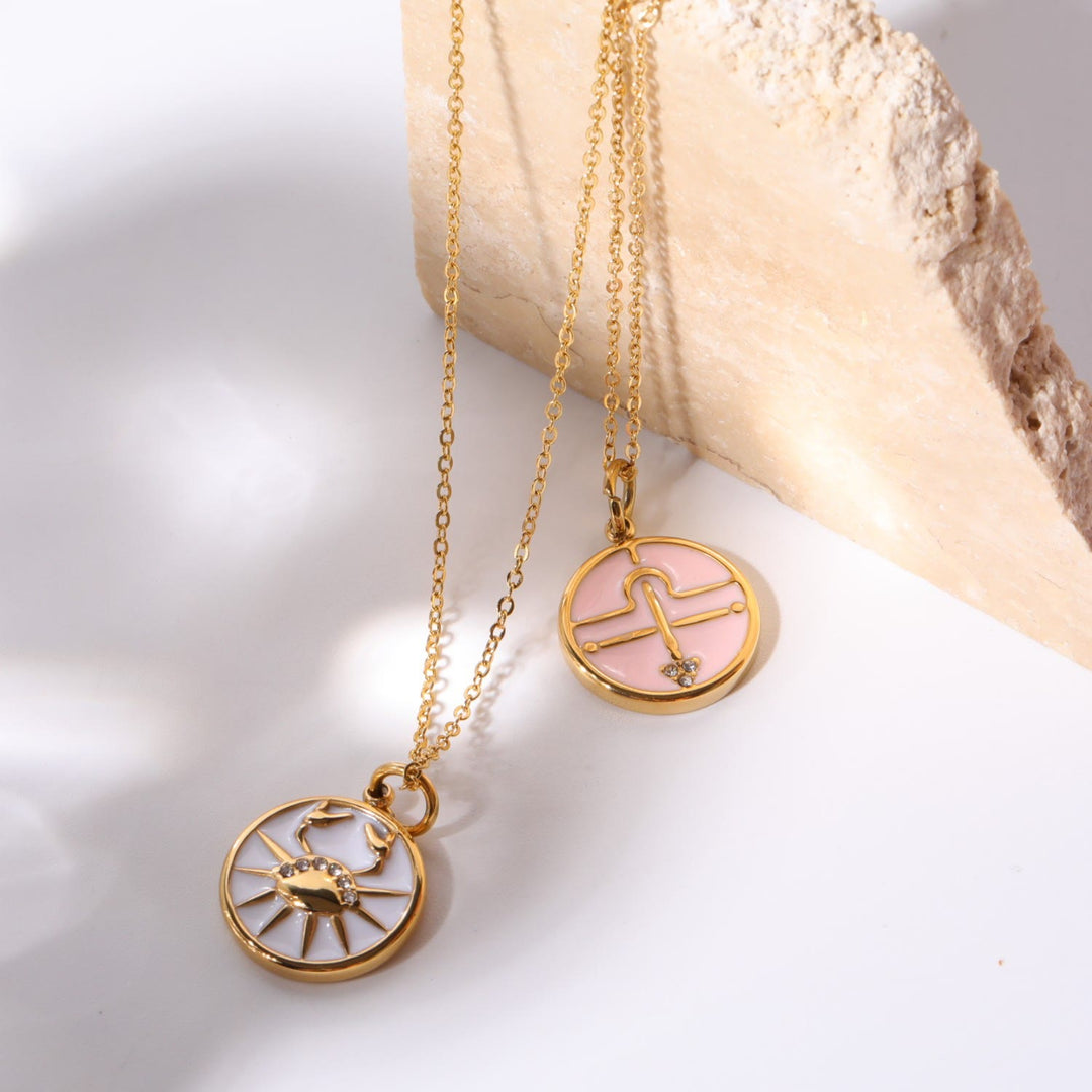 Collier vintage en acier inoxydable 18 carats avec zircon blanc Olivenorma 