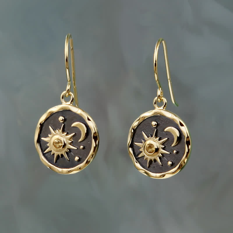 Boucles d'oreilles Olivenorma Bohemia Citrine Soleil et Croissant de Lune