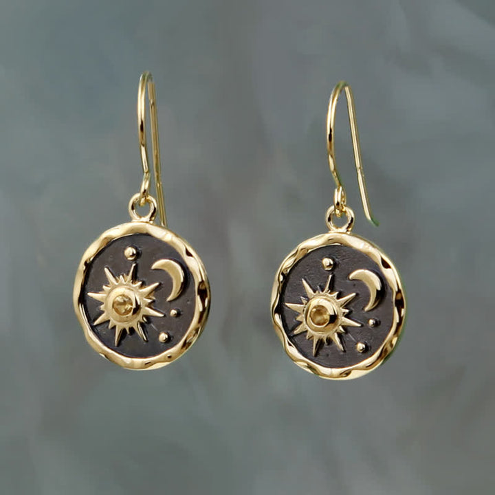 Boucles d'oreilles Olivenorma Bohemia Citrine Soleil et Croissant de Lune