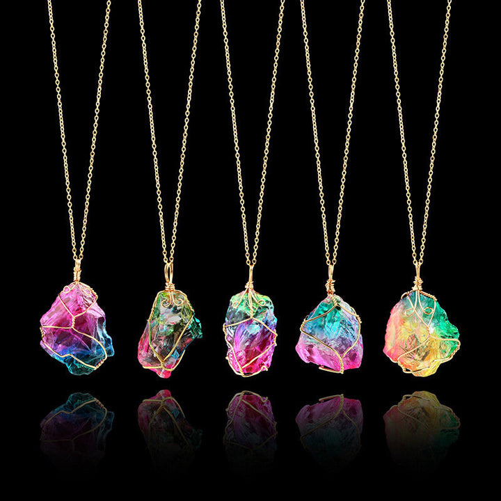 Collier vintage en fluorite avec pierres précieuses Olivenorma