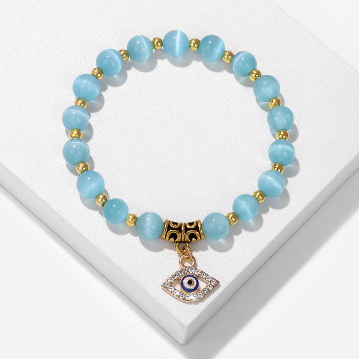 Bracelet pendentif mauvais œil en perles de pierre naturelle Olivenorma