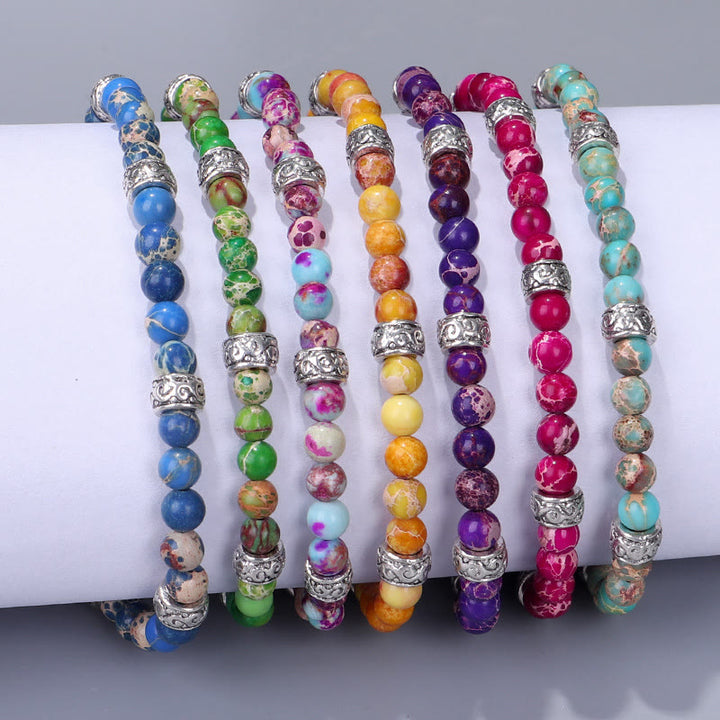 Bracelet tressé en perles de pierre impériale multicolore naturelle Olivenorma 