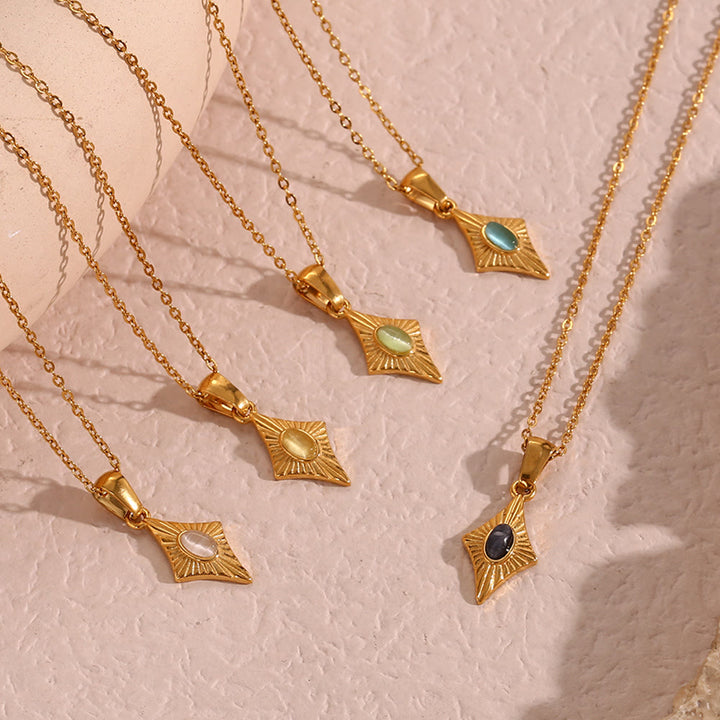 Collier pendentif en acier inoxydable avec œil de chat Olivenorma