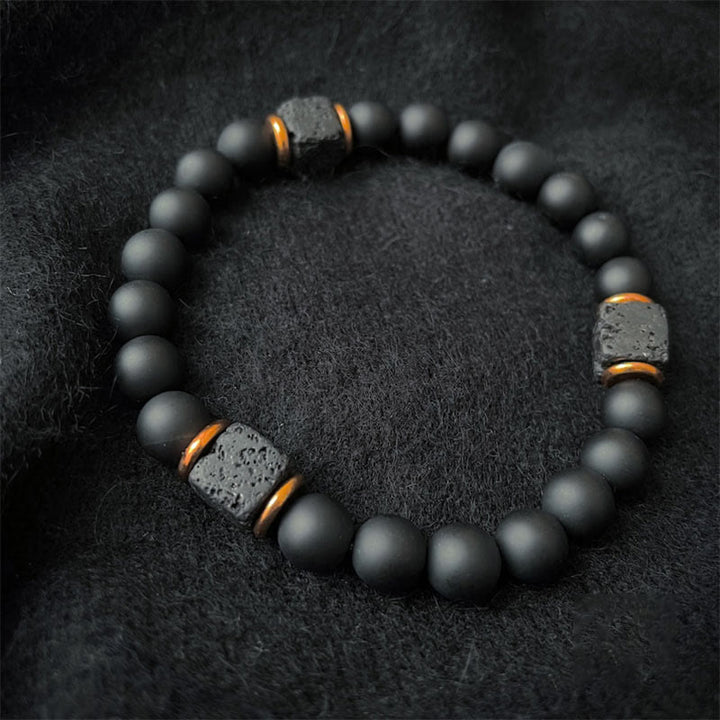 Bracelet d'équilibre en onyx noir mat avec cube de lave Olivenorma 