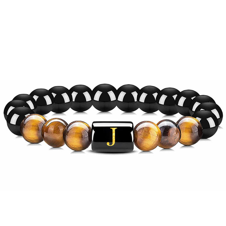 Bracelet en œil de tigre avec lettre en obsidienne - Œil de tigre et obsidienne - J - image 12