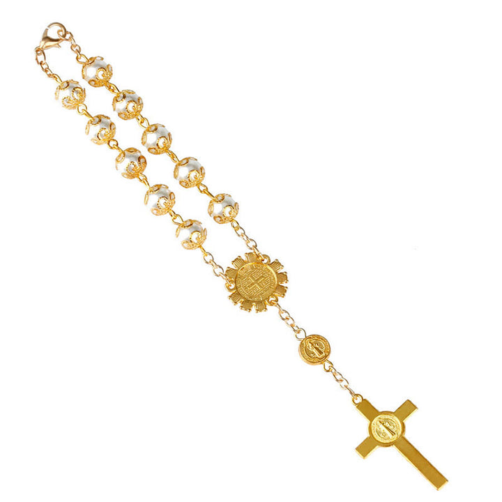 Bracelet chapelet en verre avec dentelle chrétienne Olivenorma