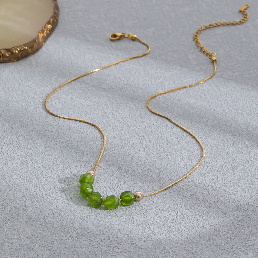 Collier en acier inoxydable 18 carats avec perles de préhnite naturelle Olivenorma