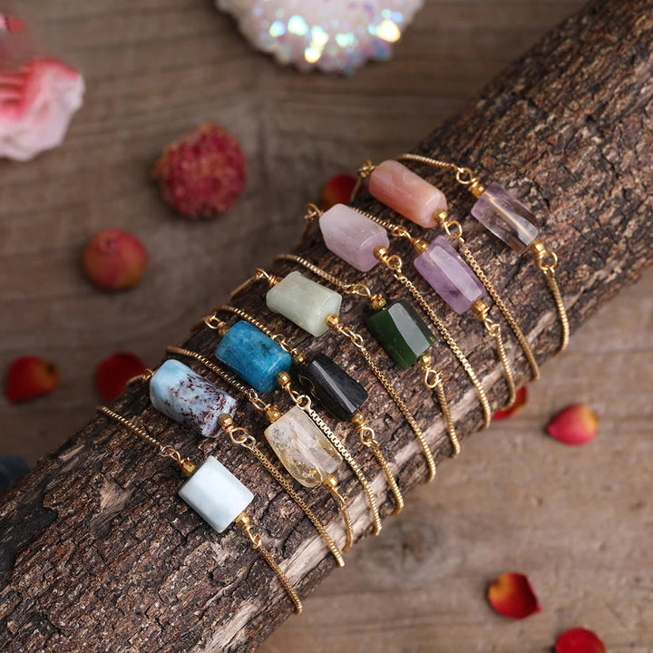 Bracelet chaîne en métal avec pierres prismatiques en cristal naturel Olivenorma