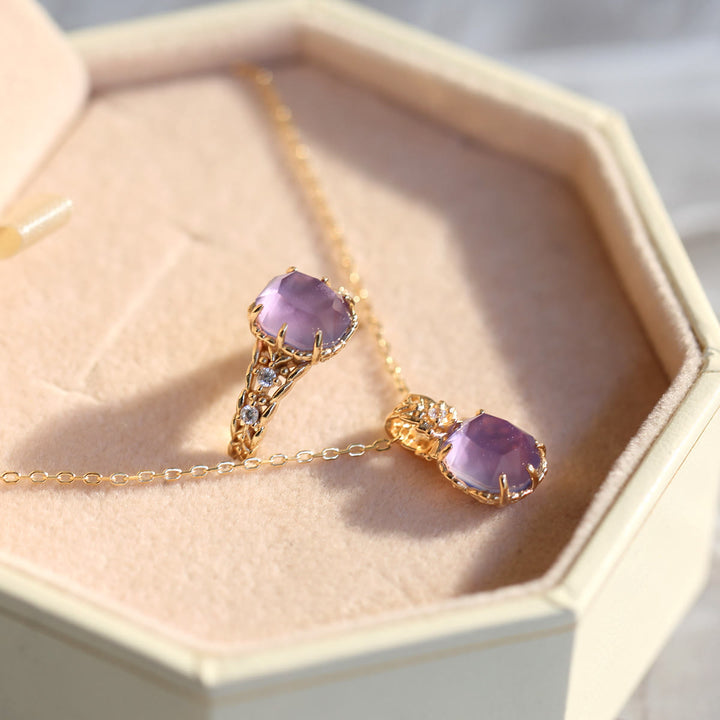 Collier avec anneau en pierre carrée d'améthyste naturelle Olivenorma