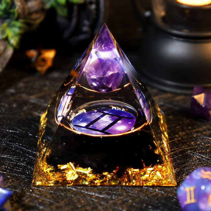 Boule d'améthyste Olivenorma Gravier d'obsidienne Pyramide d'orgone Zodiac Gemini