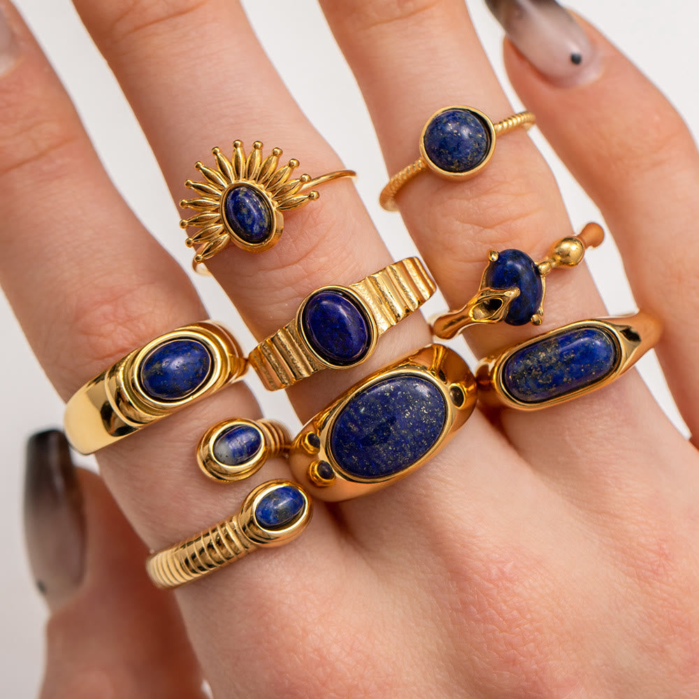 Ensemble de bagues vintage en acier titane et lapis-lazuli Olivenorma Court 