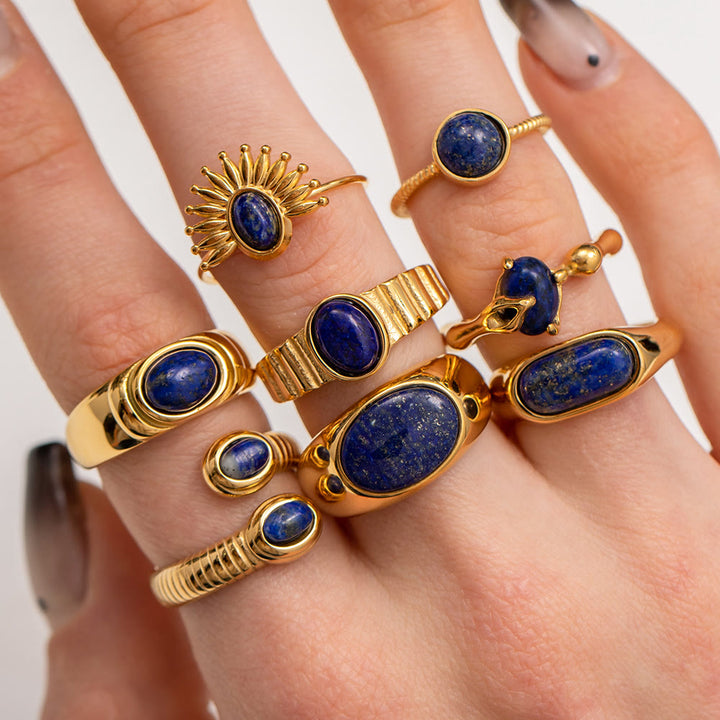 Ensemble de bagues vintage en acier titane et lapis-lazuli Olivenorma Court 