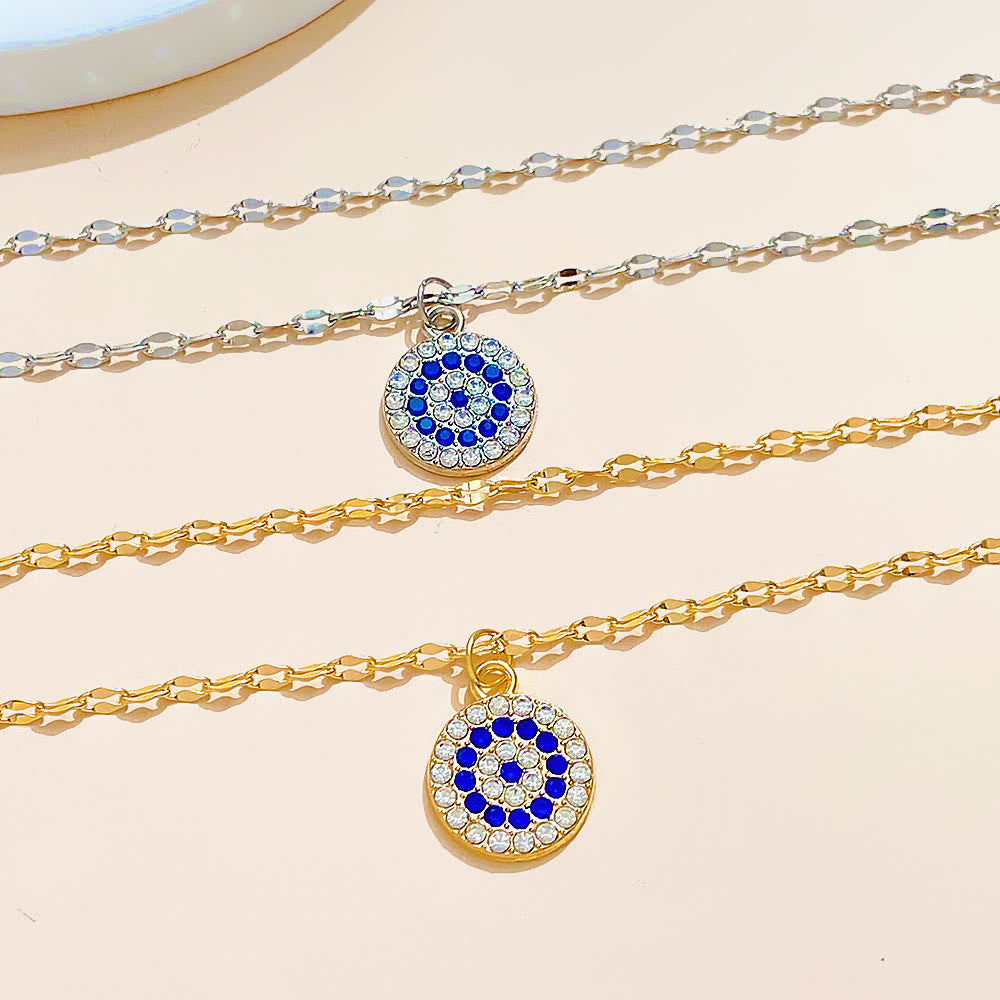 Collier double alliage mauvais œil en zircon blanc Olivenorma