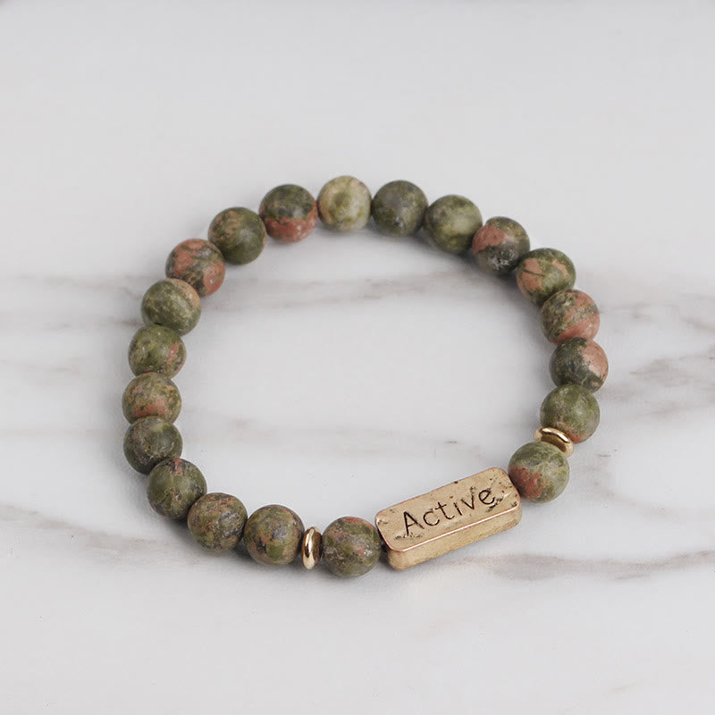 Bracelet gravé Active Faith en pierres précieuses naturelles Olivenorma