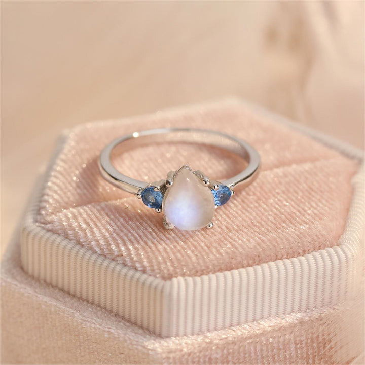 Bague en argent sterling S925 avec topaze bleue et pierre de lune Olivenorma