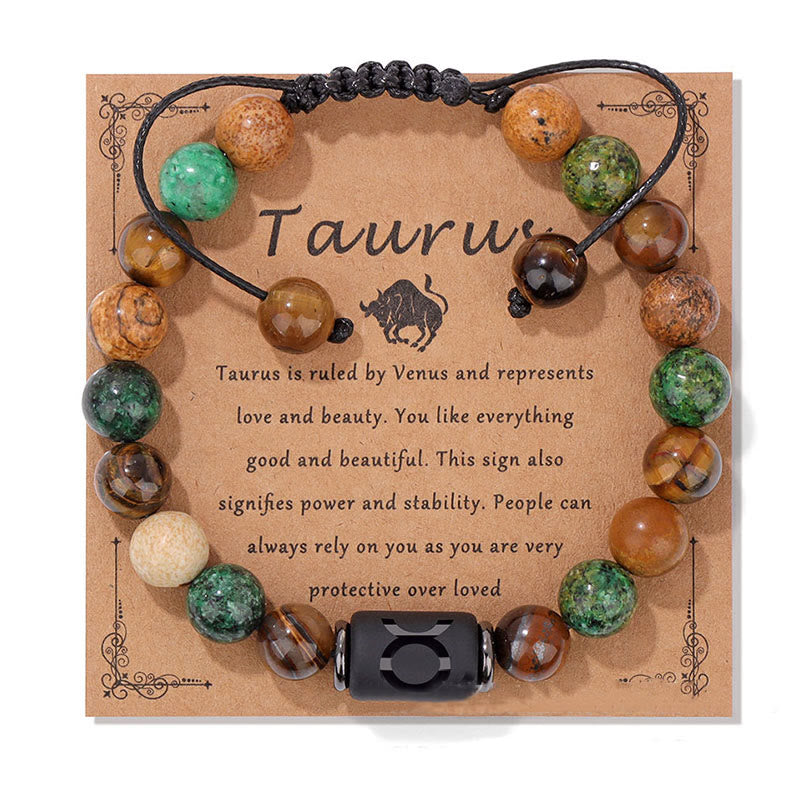 Bracelet tissé à la main en pierre naturelle avec signe du zodiaque Olivenorma