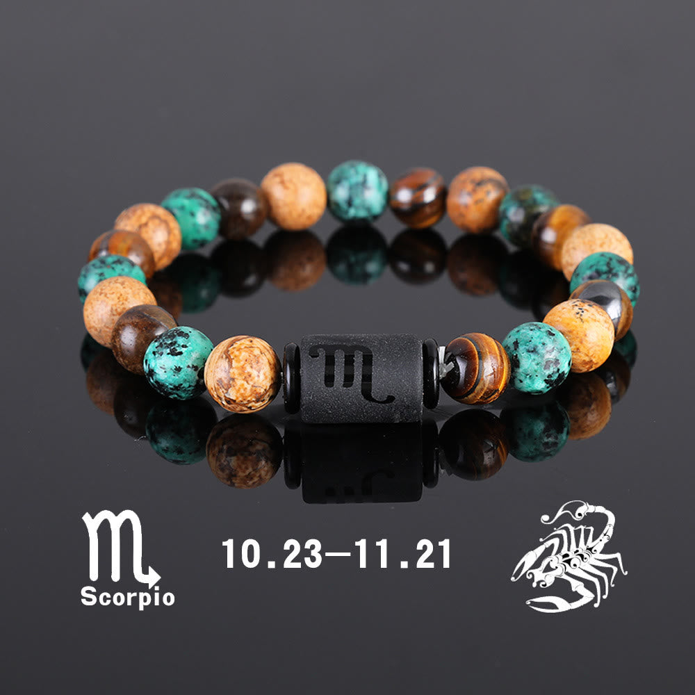 Bracelet pendentif en perles de bronze et œil de tigre avec zodiaque Olivenorma