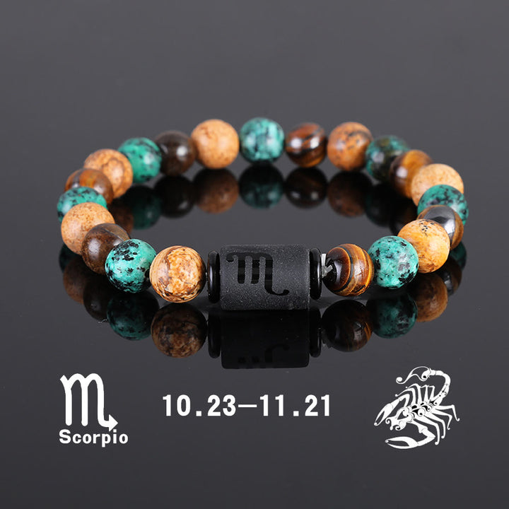 Bracelet pendentif en perles de bronze et œil de tigre avec zodiaque Olivenorma