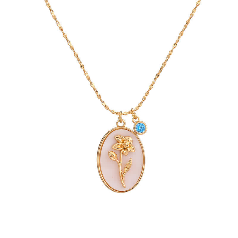 Collier avec pierre de naissance et fleur de naissance Olivenorma