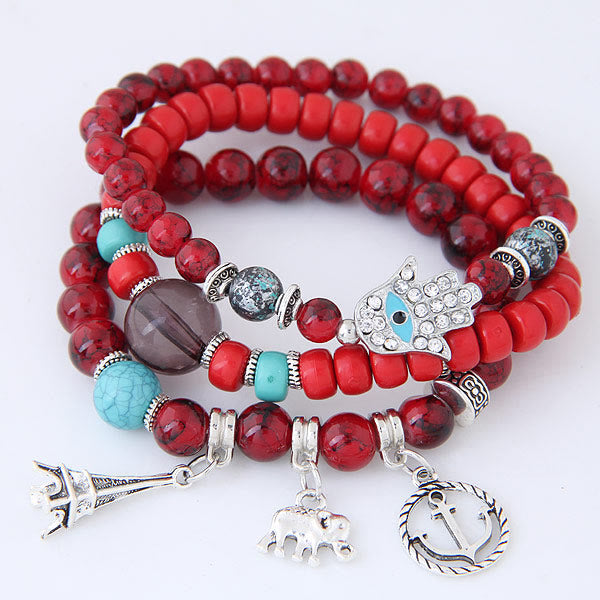 Ensemble de bracelets Hamsa contre le mauvais œil avec la tour de l'éléphant Olivenorma