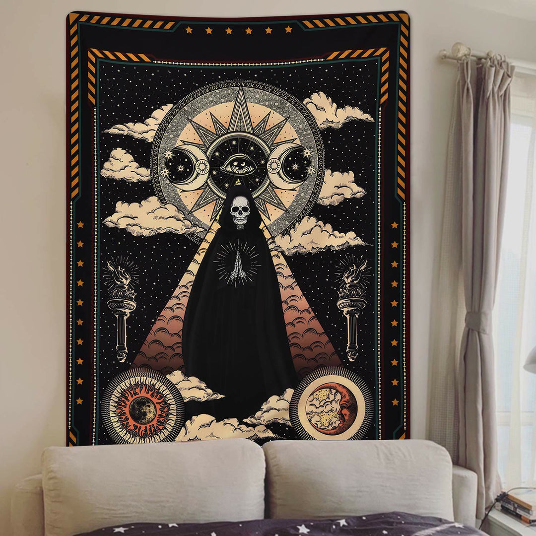 Tapisserie Olivenorma Soleil Lune Sorcière Crâne