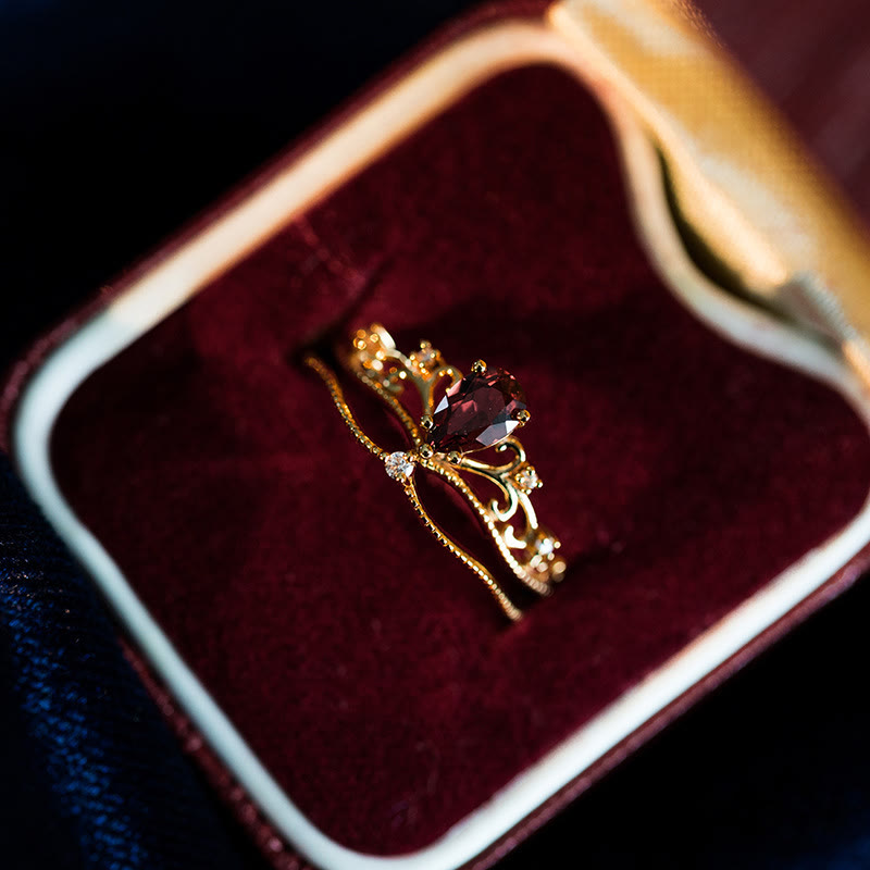 Ensemble de bagues ajustables empilables avec couronne en grenat rouge Olivenorma