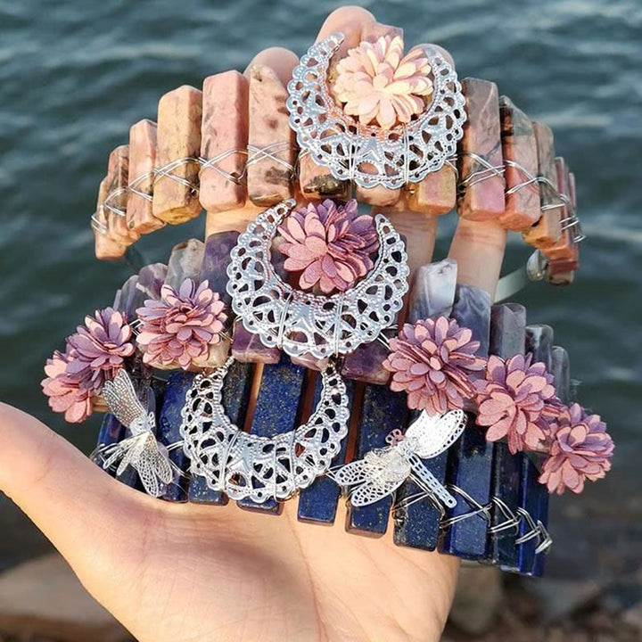 Couronne de mariée en cristal naturel avec libellule et lune Olivenorma 