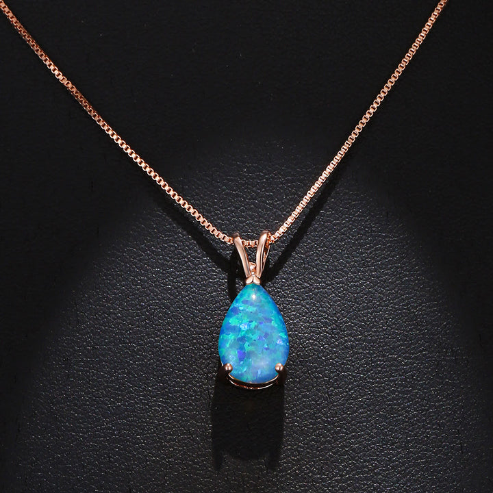 Collier simple avec pendentif en forme de goutte d'eau en opale synthétique Olivenorma