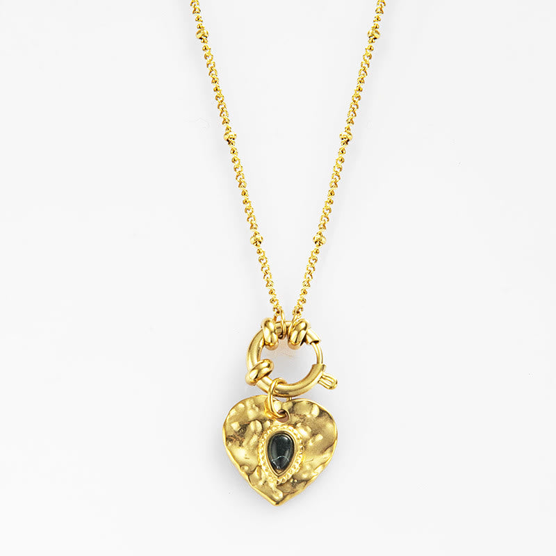 Collier pendentif coeur turquoise noir en acier titane Olivenorma 