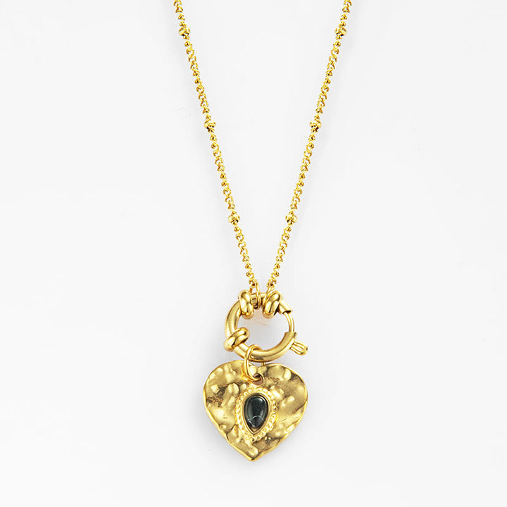 Collier pendentif coeur turquoise noir en acier titane Olivenorma 