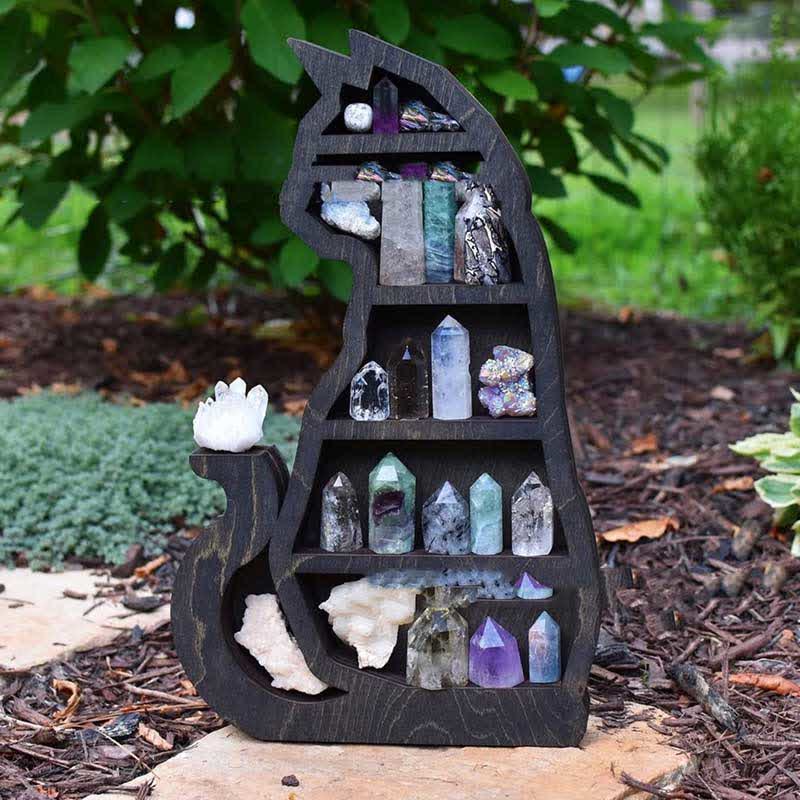 Etagère en cristal en bois avec croissant de lune et chat Olivenorma