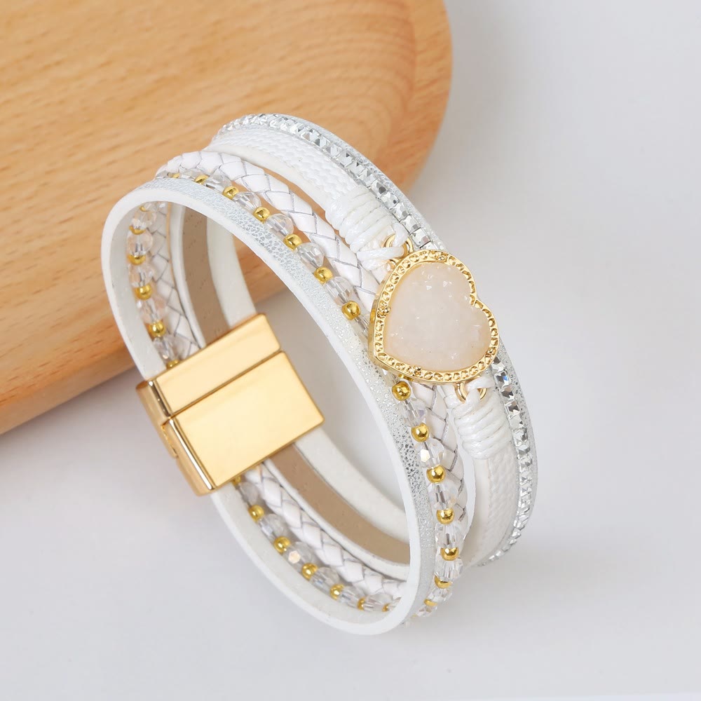 Bracelet en cuir tressé multicouche en forme de cœur Olivenorma