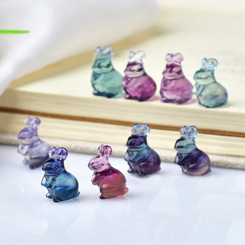 Décoration en pierre précieuse de lapin en fluorite de couleur naturelle Olivenorma