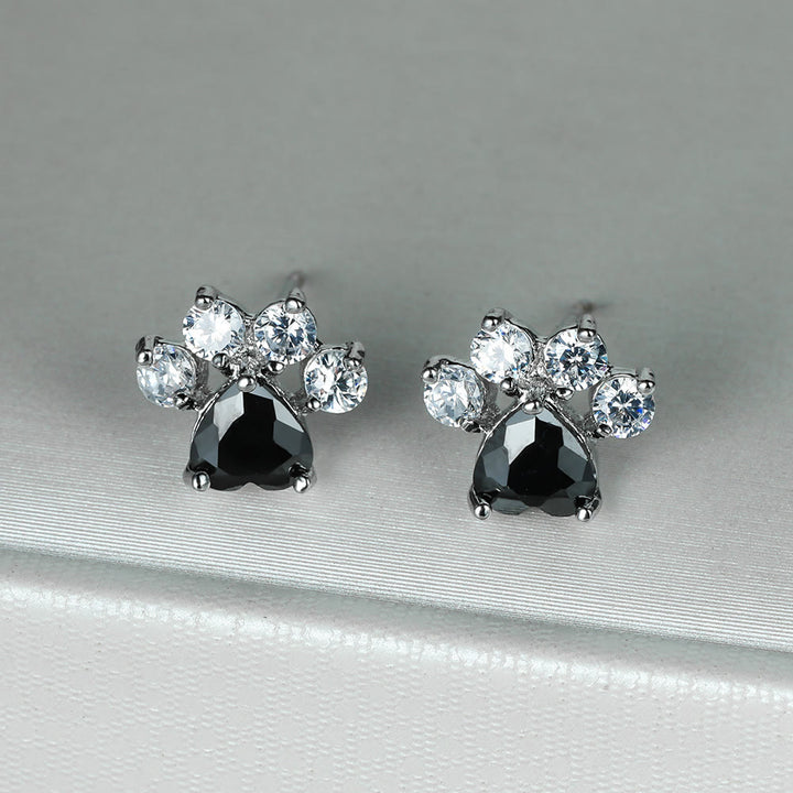 Boucles d'oreilles en forme de patte de chat en zircon blanc opale Kawaii Olivenorma