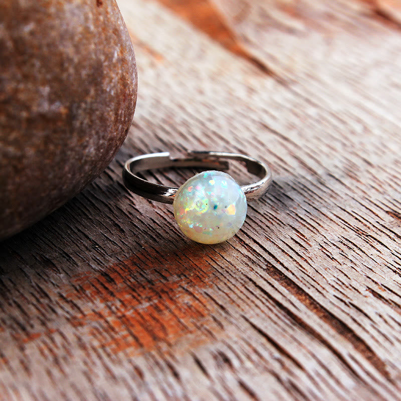 Bague ajustable simple en demi-cercle avec opale et pierre de lune Olivenorma